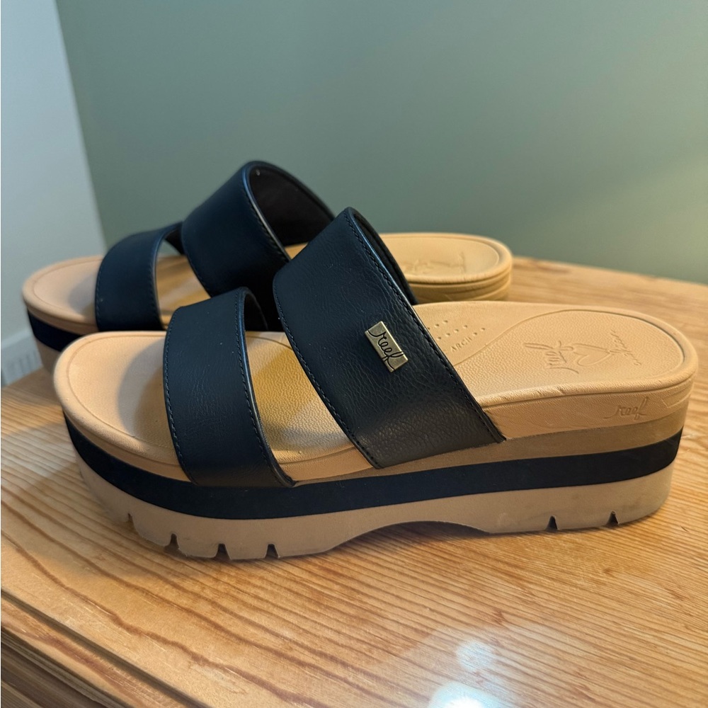 Reef Black and Tan Platform Sandals